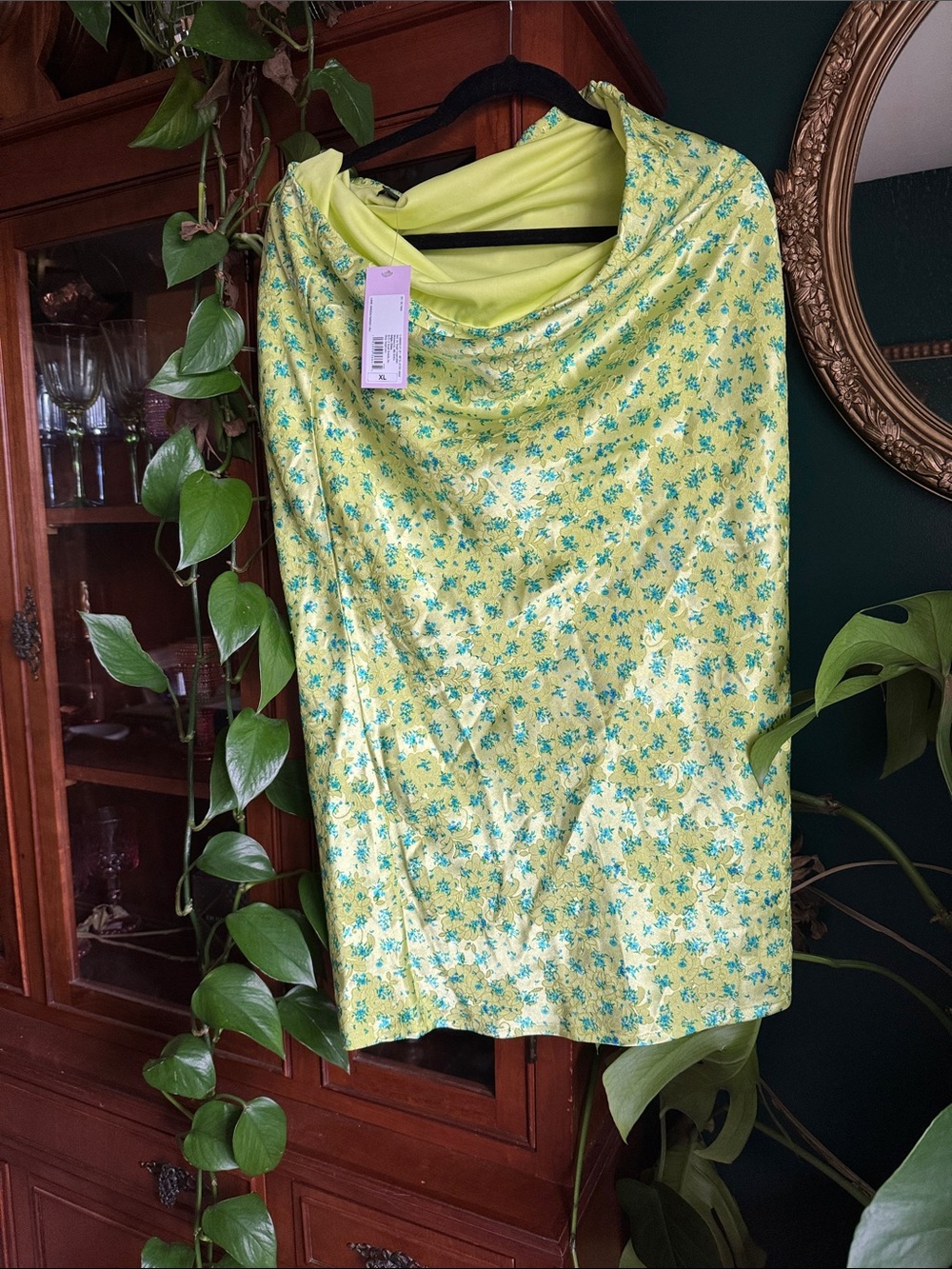 Neon Yellow Floral midi skirt